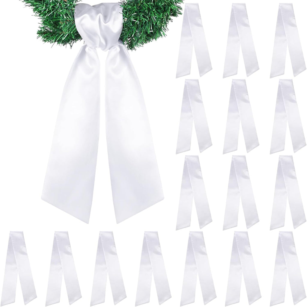 VitalCozy 16 Pcs Wreath Sash - Blank Embroidery Accessories for Indoor/Outdoor Decor | 4.49" X 56.30", White