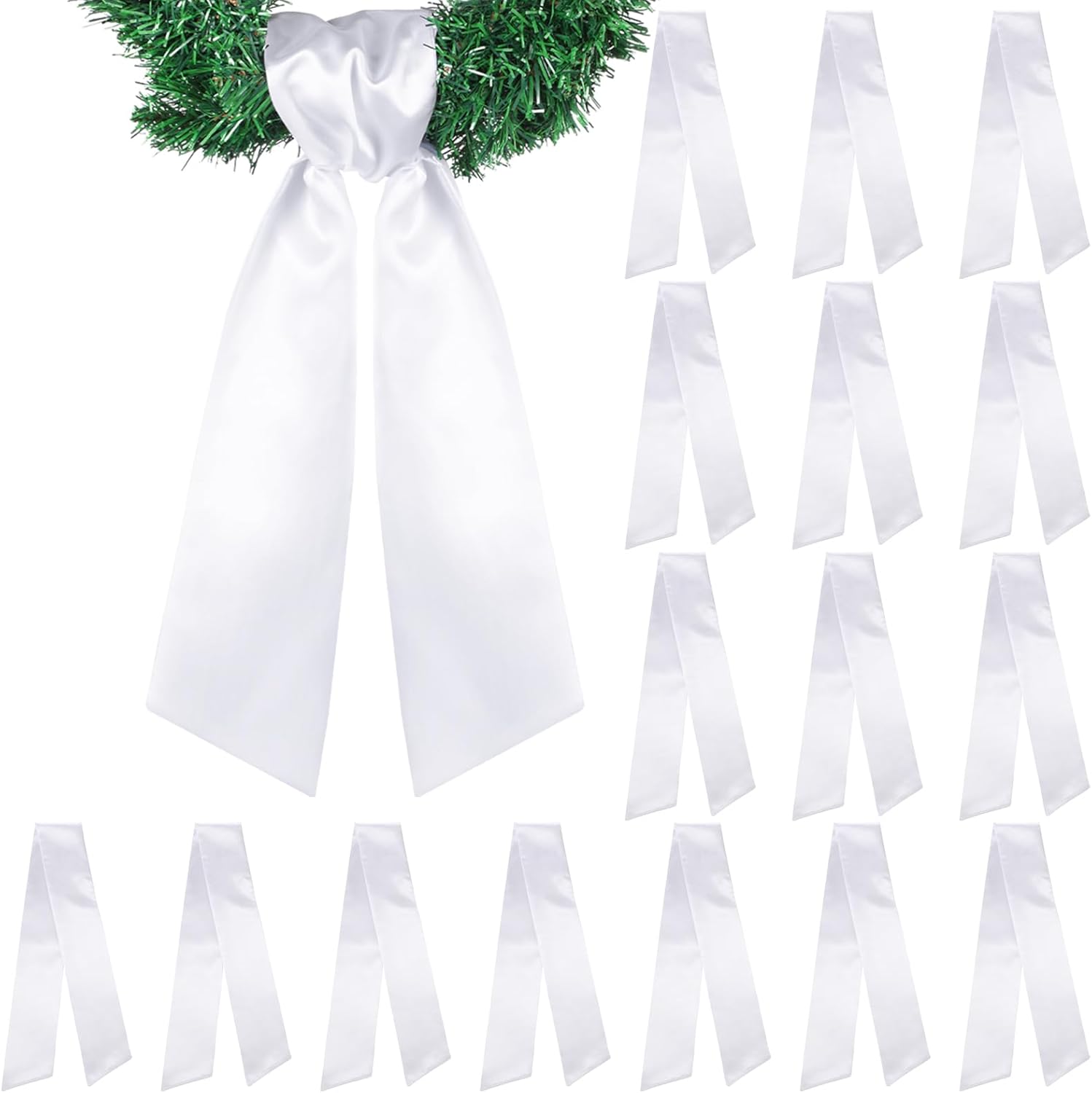 VitalCozy 16 Pcs Wreath Sash - Blank Embroidery Accessories for Indoor/Outdoor Decor | 4.49" X 56.30", White