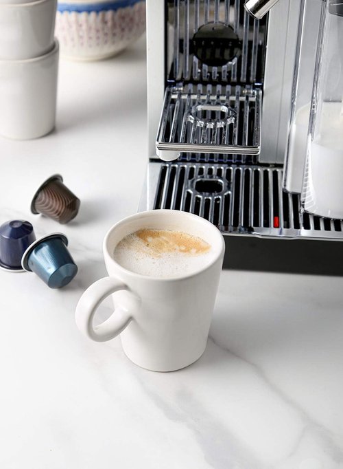 LE TAUCI Espresso Mugs Set of 4 - 5 oz Ceramic Stackable Coffee Cups for Double Shots, White