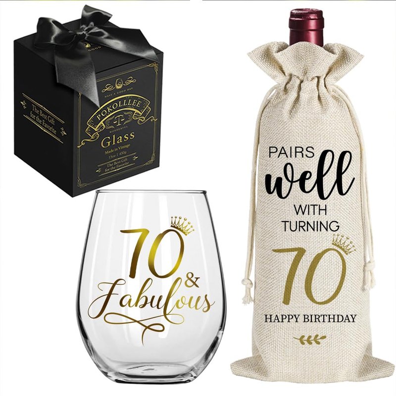 Pokolllee 70 & Fabulous Wine Glass 70th Birthday Gifts for Women - Happy 70 Years Old Wine Glass Funny 70 Fabulous Gift for Mom Friends Wife Coworker - Turning 70th Happy Bday Wine Gifts