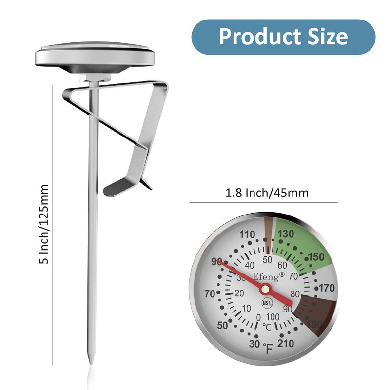 Instant Read Coffee Milk Frothing Thermometer with1.75 inch Dial 5 inch Probe Clip,Best Instant Read Food for The Coffee Drinks,Chocolate Milk Foam