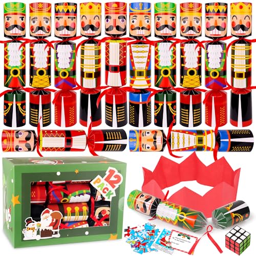 Envotek 12 Pack Nutcracker Christmas No-Snap Party Favors with Hats & Surprises