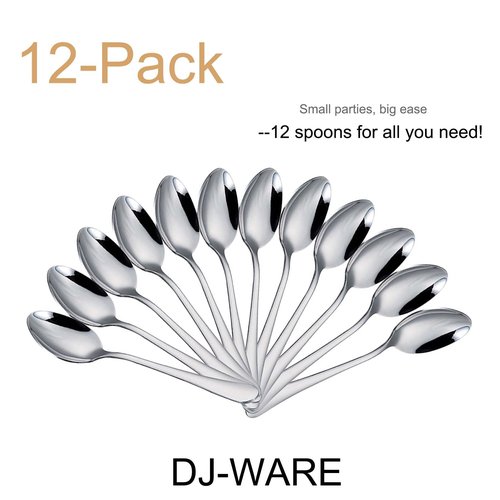 DJ-WARE 12 Pieces Teaspoons 5.5 Inch - Small Spoons Fit 8-12oz Mugs, Cups & Saucers - for Family & Small Gatherings, Sweet Tea, Hot Milk Coffee - Mirror Polished 18/0 Stainless Steel