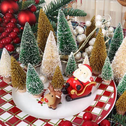 LOYUDEQIU Miniature Pine Tree Christmas Decor 24pcs Silver, Gold, Green