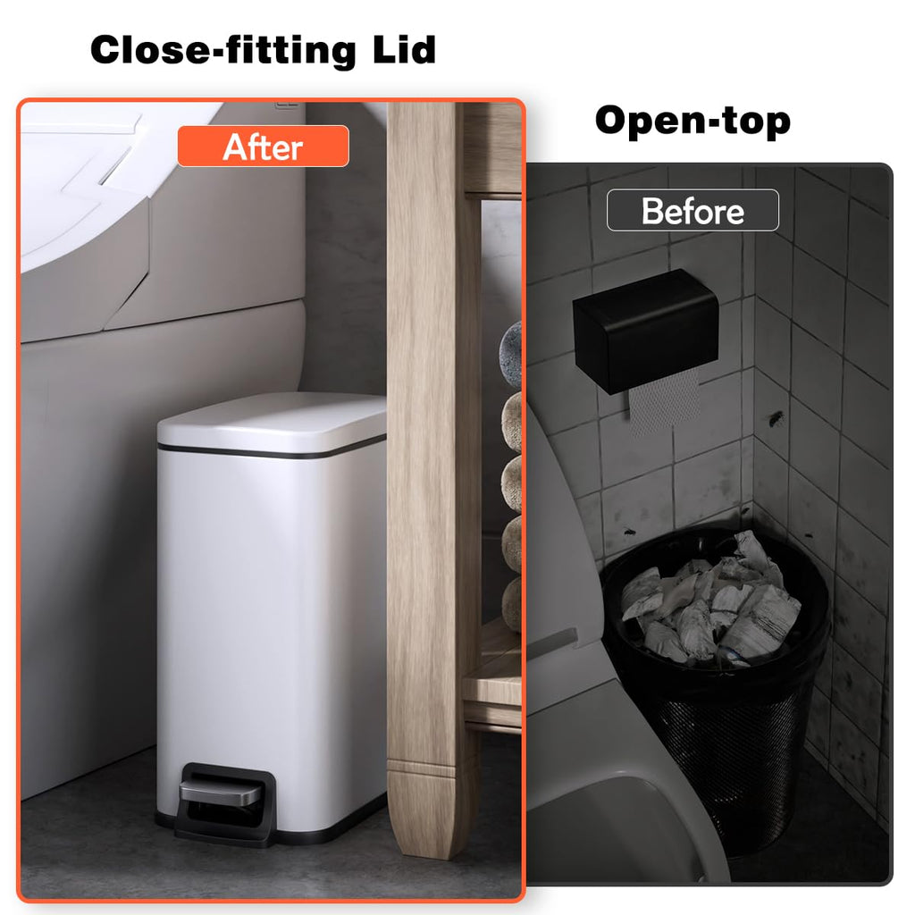 Regine Switzerland Slim Bathroom Trash Can - 1.6 Gallon Stainless Steel with Soft Close Lid & Removable Inner Bucket