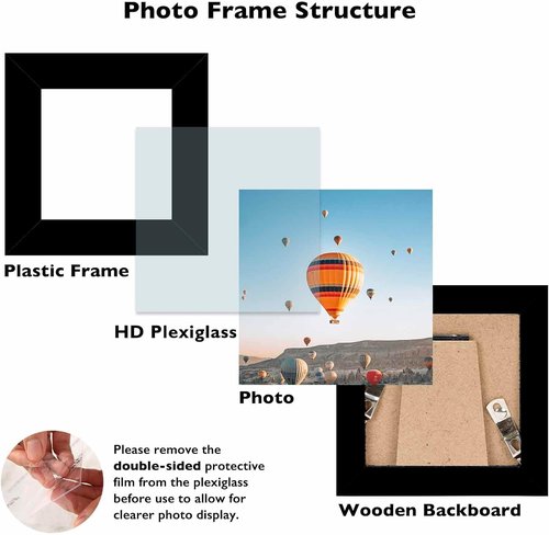 JCJMY 3x3 Black Picture Frame - Sturdy Tabletop Photo Frame with Shatter-Resistant Plexiglass