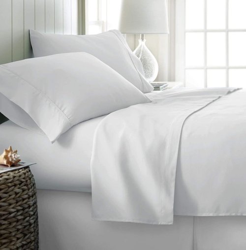 Elegant Decor 4-Piece Queen Bed Sheet Set - Luxury 300 GSM Microfiber | Deep Pockets, Wrinkle Resistant, White