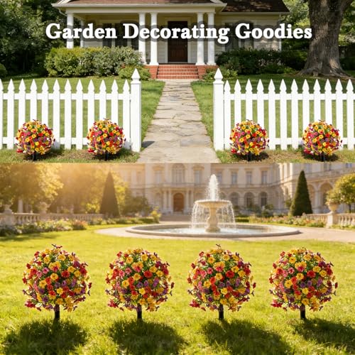 2-Pack Artificial Violet Topiary Trees, UV-Resistant Faux Garden Shrubs