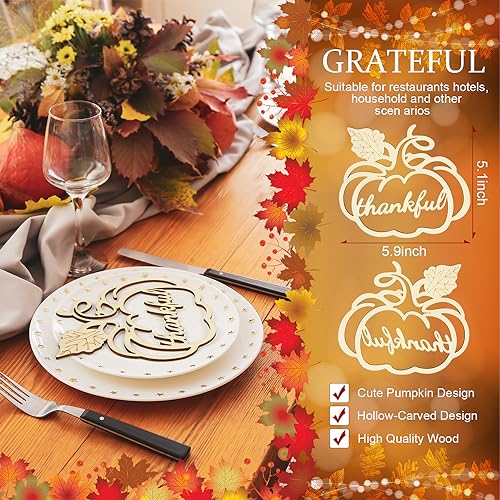 Sophena 12 Pack Large Thanksgiving Pumpkin Wood Place Card Decor - Grateful Fall Autumn Table Settings