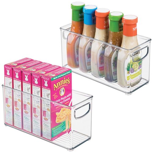 iDesign Plastic Stackable Pantry Bin - Storage Bin with Handles for Cabinets or Fridge - Set of 2 - Clear