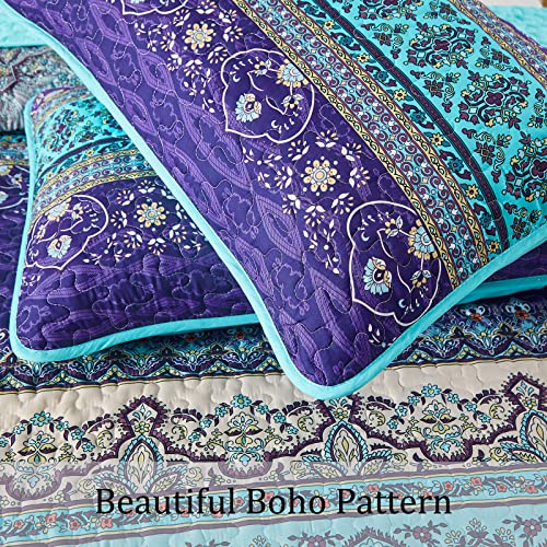Boho King Quilt Bedding Set - 3-Piece All-Season Microfiber Coverlet Set