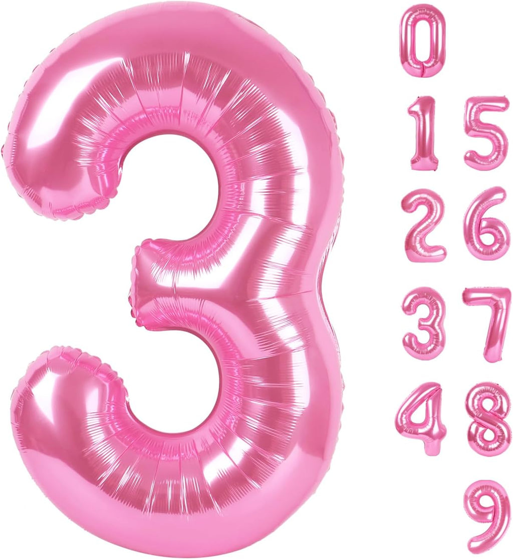 Numbers Balloon - 40 Inch Large Pink Balloon for Three-Year-Old Birthday Decor | Perfect for Celebrations