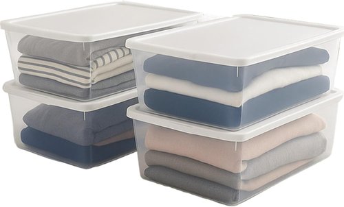 HOMZ 4-Pack Snaplock Storage Organizer Bins - Clear Plastic Containers with Lids, 12 Quart, White | Stackable for Home & Office