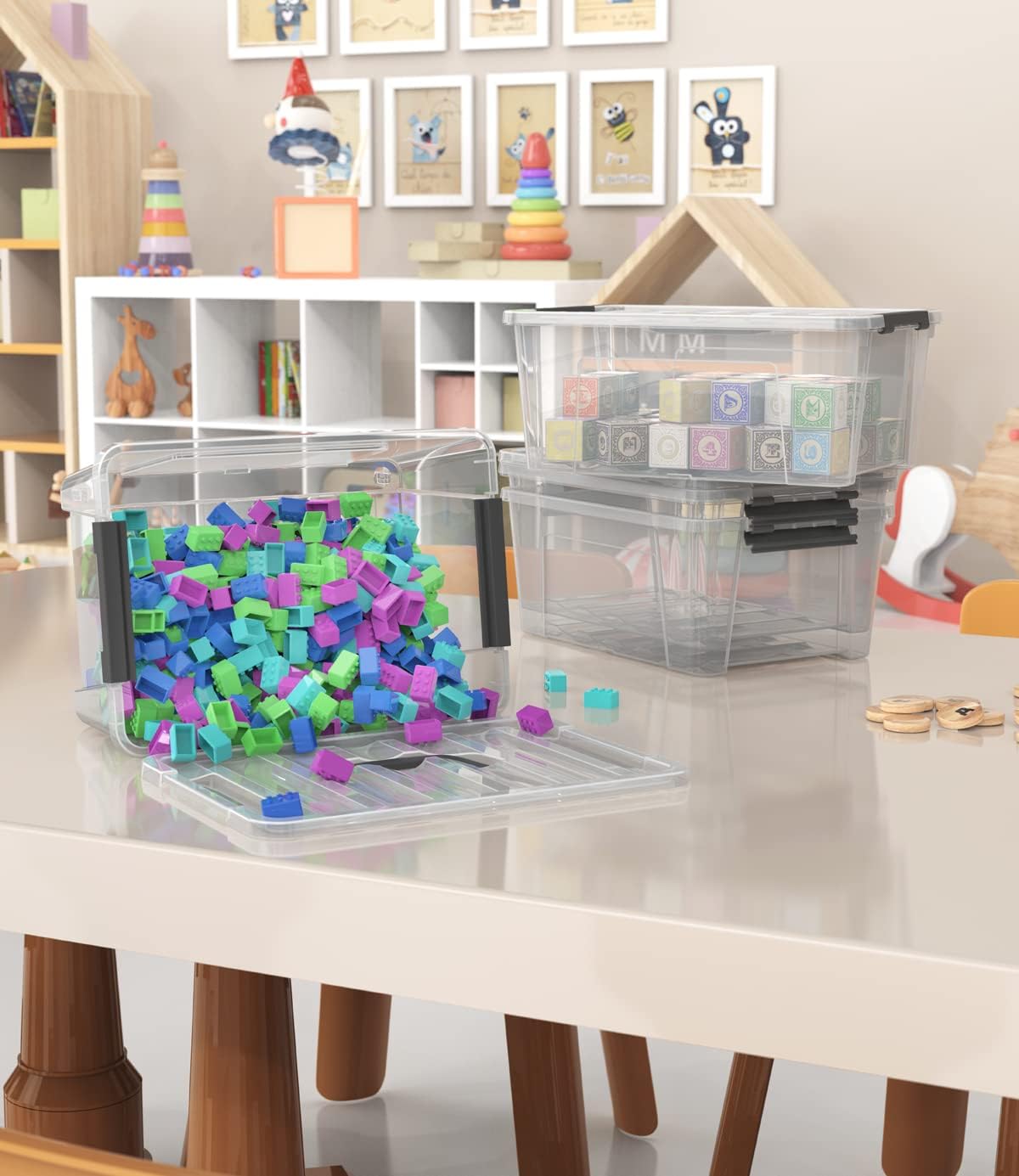 WYT Clear Storage Latch Bins - 6-Pack Organizer Boxes with Handles and Lids | 5-Litre Capacity