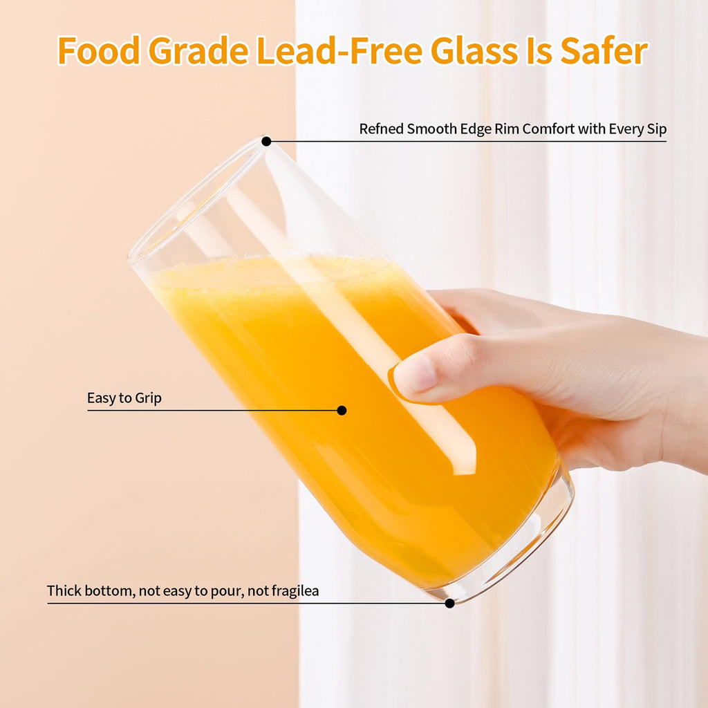 ZMOWIPDL Drinking Glasses Set of 8,Clear 13 oz & 18oz Crystal Glass Cups,Drinkware Glassware,Highball Water Tumbler,Short Stemless Wine Glasses，for Beer,Cocktail,Whiskey,Juice and Various Mixed Drinks