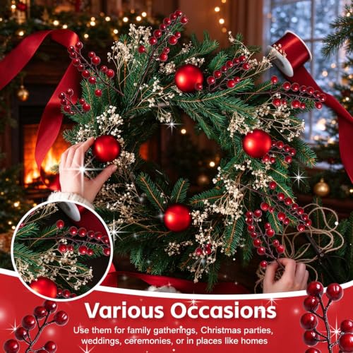UPSTORE 10-Pack Artificial Red Berry Stems - 20cm Foam Berries with Flexible Wire