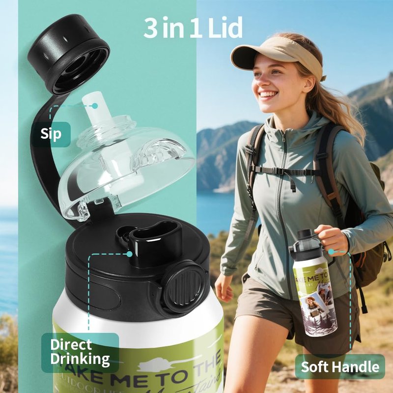 PYD Life 4 Pack Sublimation Sports Water Bottle Blanks 32 OZ 960 ML White Tumblers Cups Vacuum Flask Jug with Straw Spout Pop Lid and Silicone Handle for Sublimation Printing