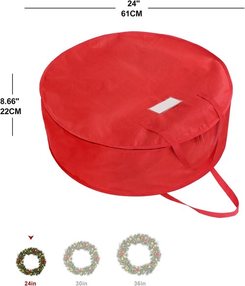 Demao Christmas Wreath Storage Bag - 24 Inch Pack of 2 | Holiday Garland Organizer with Labels & Handles