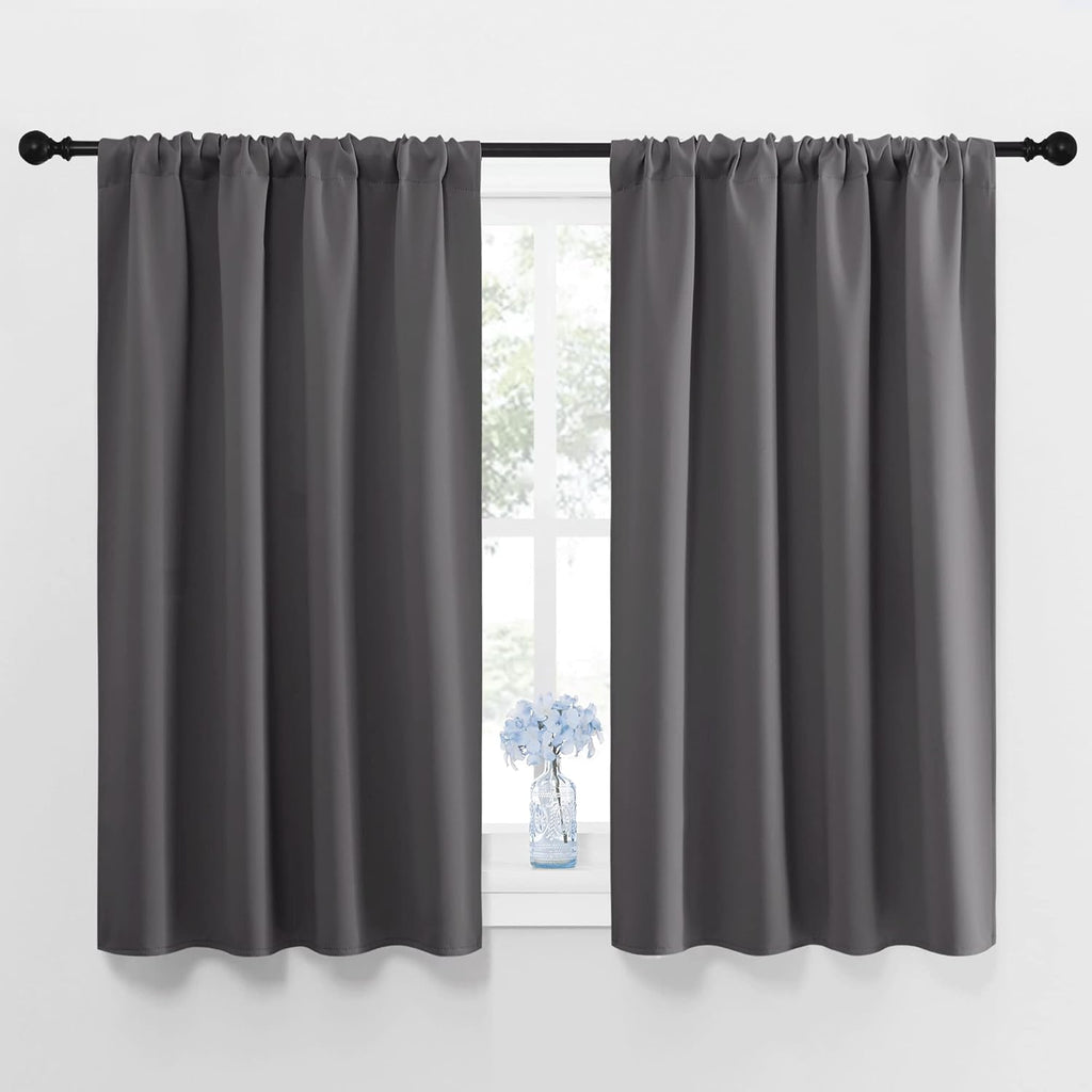 NICETOWN Grey Window Curtains - Thermal Insulated Blackout Drapes for Small Windows | 2 Panels, W42 x L45-Inch