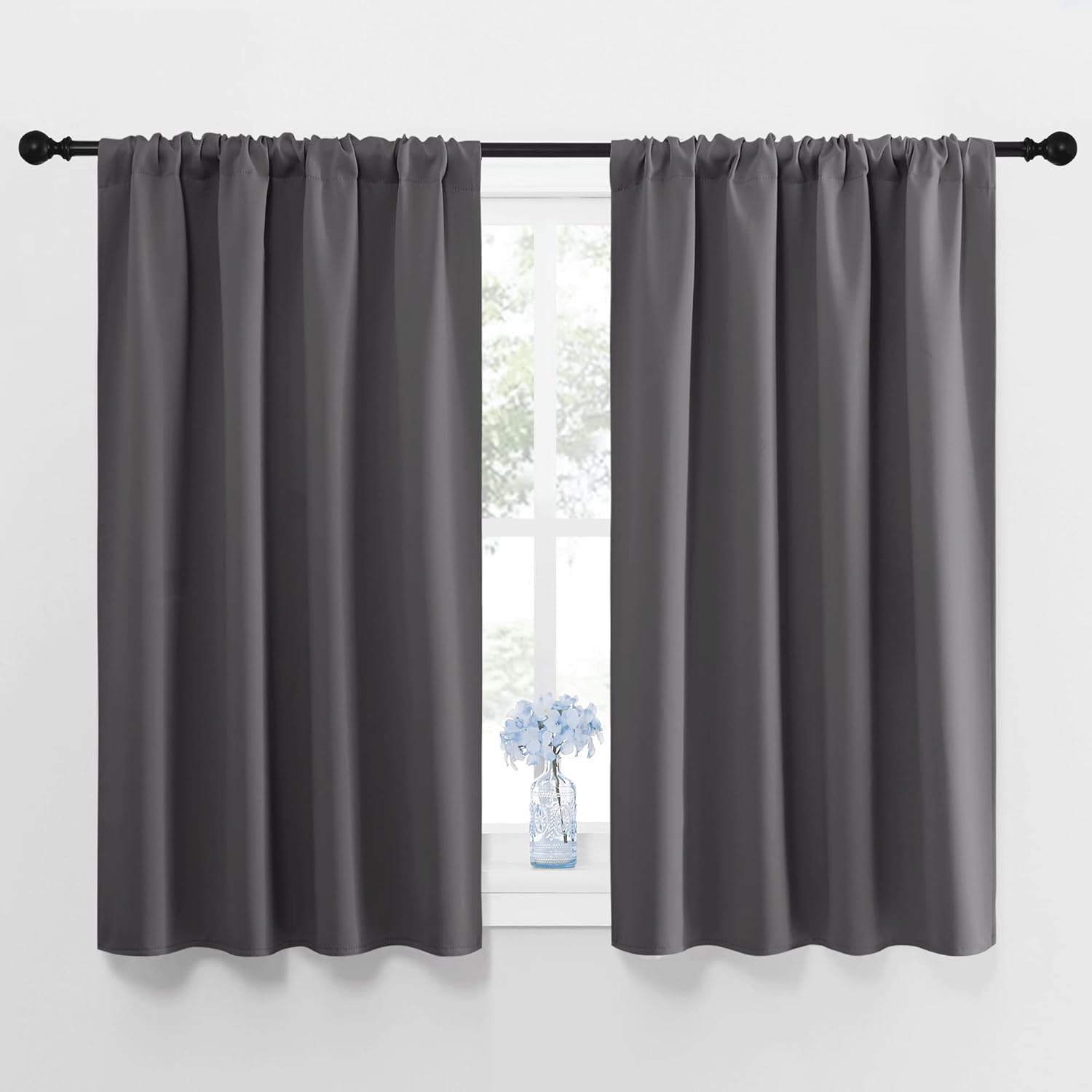 NICETOWN Grey Window Curtains - Thermal Insulated Blackout Drapes for Small Windows | 2 Panels, W42 x L45-Inch