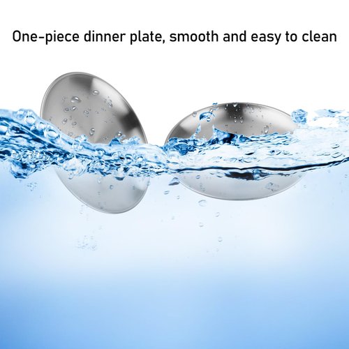 MOUYAT 5 PCS Stainless Steel Plate Set, 13 Inch Round Metal Dinner Plates, Heavy Duty Round Salad Plates Reusable Metal Dinner Dish for Serving Camping Outdoor BBQ Home Kitchen, Polished silver