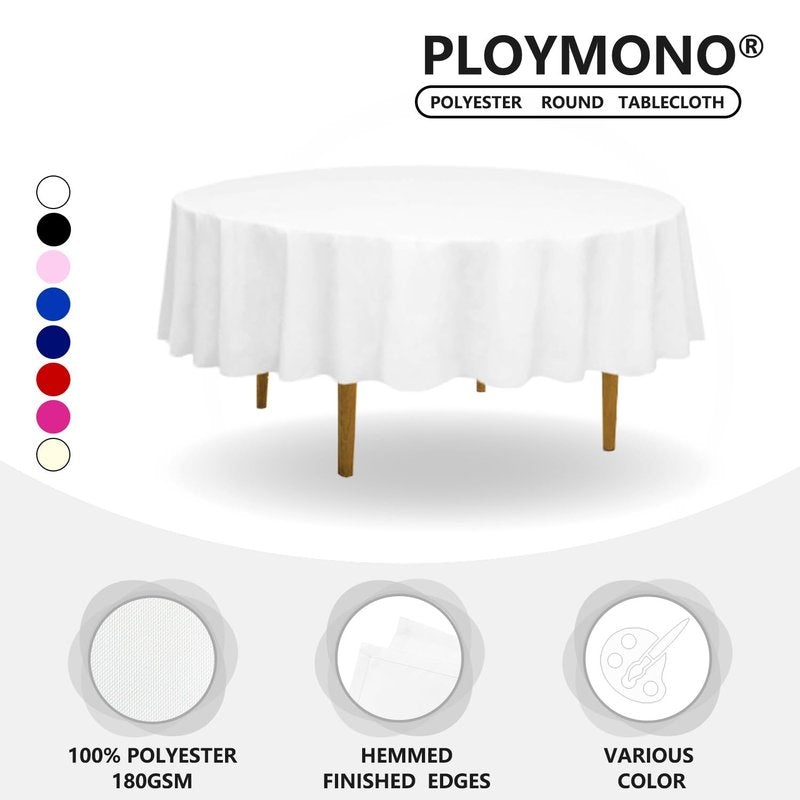 PLOYMONO 8 Pack White 90" Round Tablecloths, Reusable Polyester Table Covers for Buffet Banquet Party Wedding Restaurant
