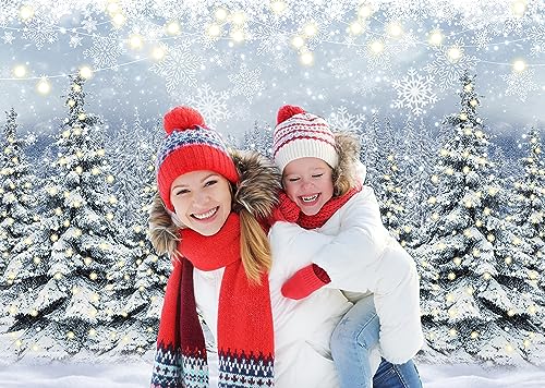 Winter Forest Photography Backdrop 7x5FT Snowy Pine Tree Scene Glitter Scene