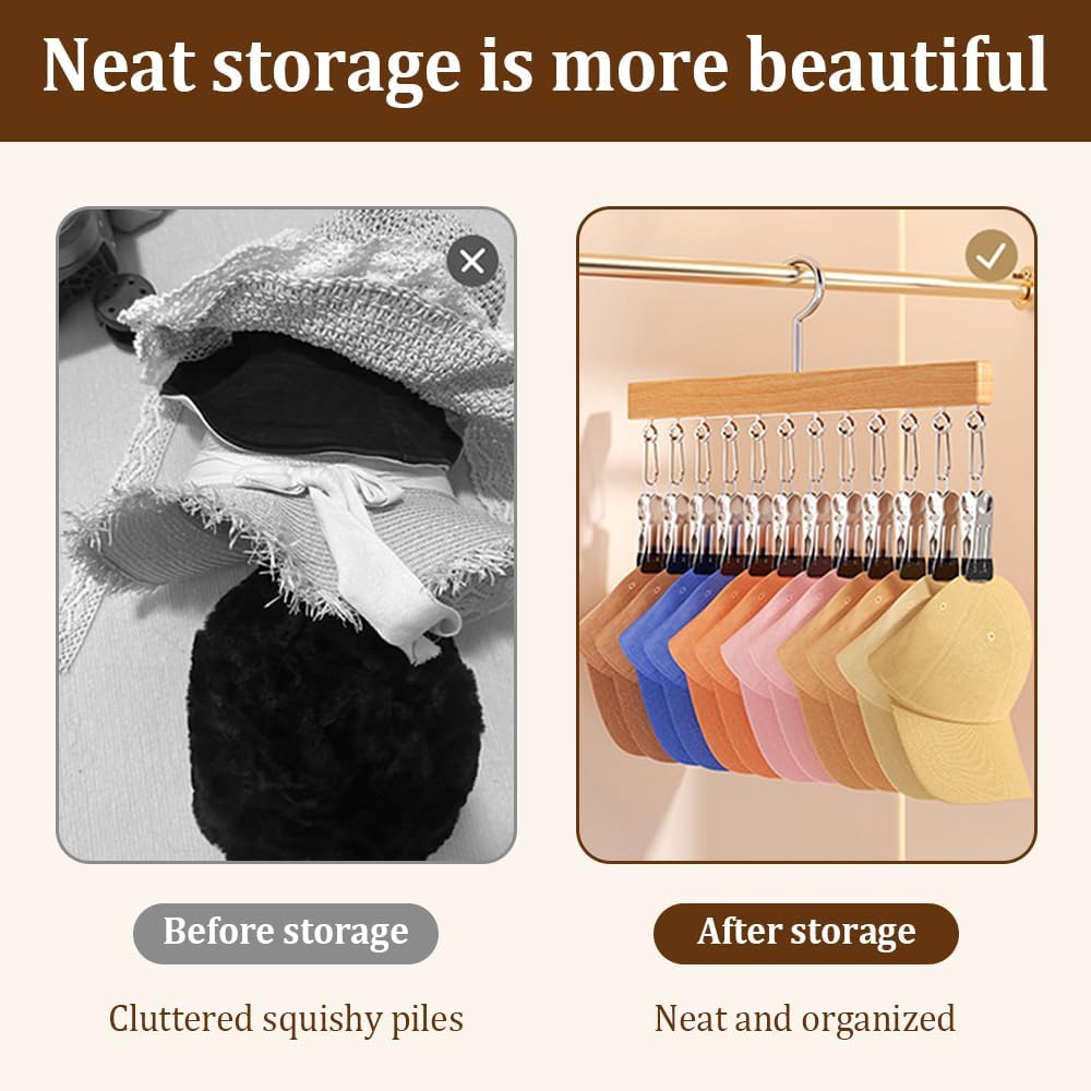 Skiennix Closet Organizer - Space-Saving Hanging Clips for Hats, Scarves & Clothes | Vintage, 12 Clips