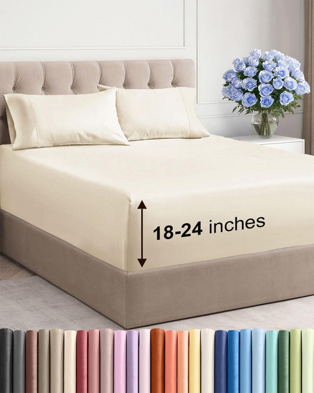 Skiennix Extra Deep Twin Sheet Set - 4-Piece Breathable Cooling Bedding - Soft, Wrinkle-Free Off White