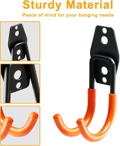 KURUI Heavy Duty Garage Hooks - 2 Pack Metal Wall Mount Storage Hooks for Ladders & Tools
