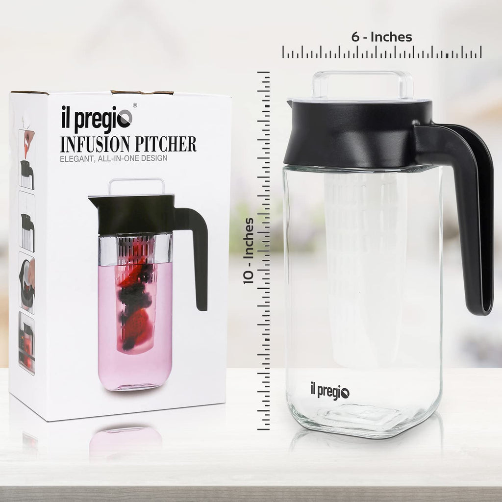 Small Fruit Infuser Water Pitcher - 36 Ounce Food Grade Borosilicate Glass Infusion Jug for Iced Juice, Beverages, Lemon, Fruit Wedges & Herbs | 4.5 Cups