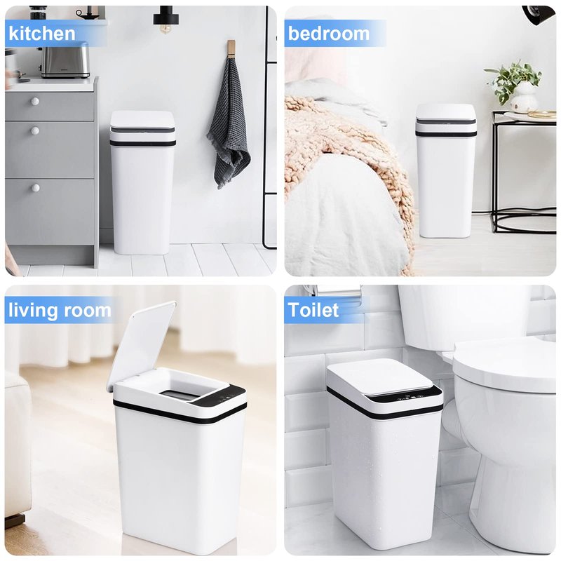 Anborry Bathroom Automatic Trash Can 3 Pack 2.2 Gallon Motion Sensor Touchless Small Slim Garbage Can with Lid Smart Electric Narrow Garbage Bin for Bedroom Living Room Office Kitchen (White)