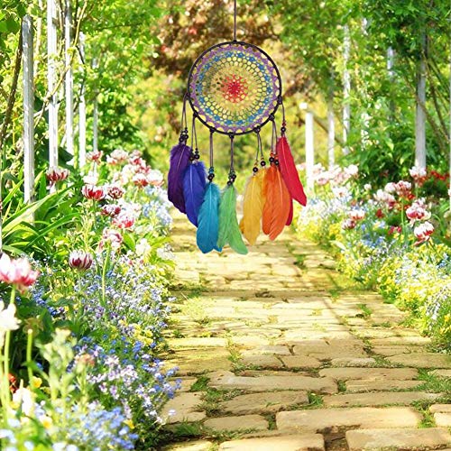 Colorful Rainbow Dream Catcher Handmade Wall Hanging for Kids Bedroom