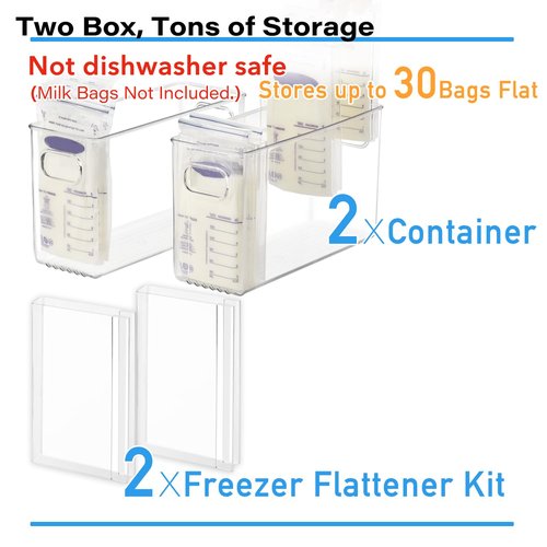 Ugotfeels Breastmilk Storage Container with Freezer Flattener Kit to Flatten Standing Breast Milk Bags in Organizer Bins Save Refrigerator Space(2 Pack)