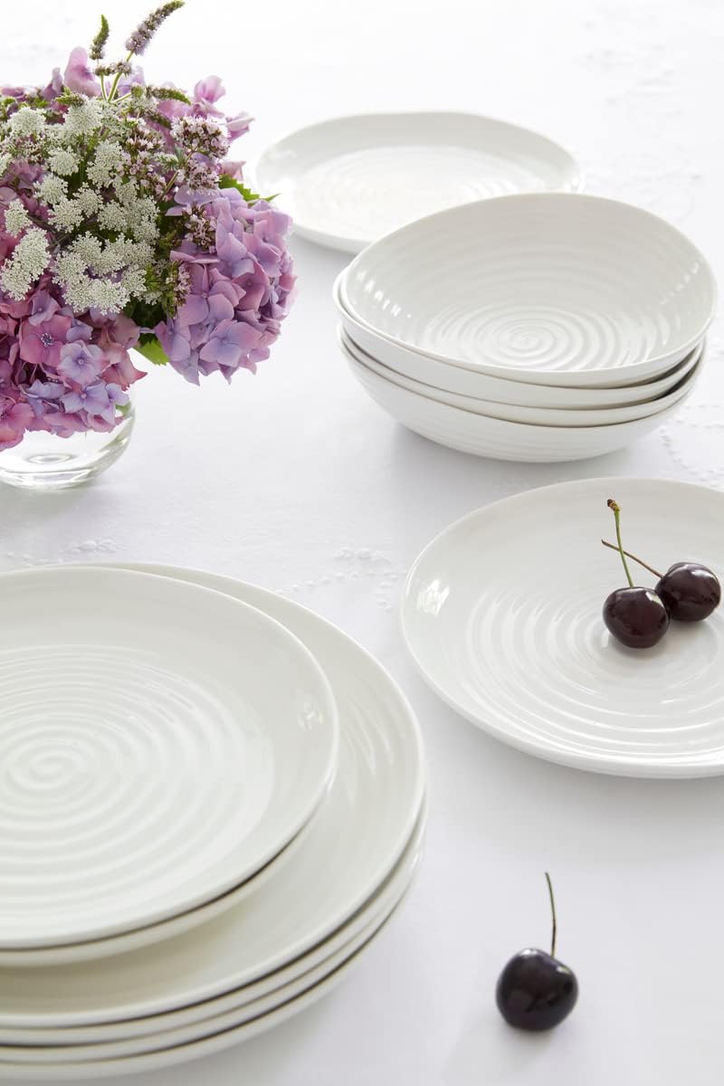 Portmeirion Sophie Conran Coupe Dessert Plates | Set of 4 | Elegant Porcelain Serving Plates | Appetizer or Salad Plates | Microwave, Oven, and Dishwasher Safe | White | 6.5”