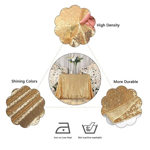 Juya Delight 90" x 132" Light Gold Rectangular‌ Sequin Tablecloth for Wedding Birthday Party Festival Ceremony Cake Dessert Table