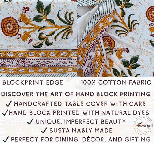 White Orange Squash Floral Hand Block Cotton Fall Tablecloth 90x60 Inches