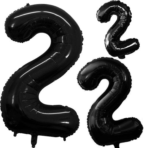 GOER Black Foil Number 2 Balloons - Giant 42 Inch, 32 Inch & 16 Inch for 2nd Birthday Party Decorations