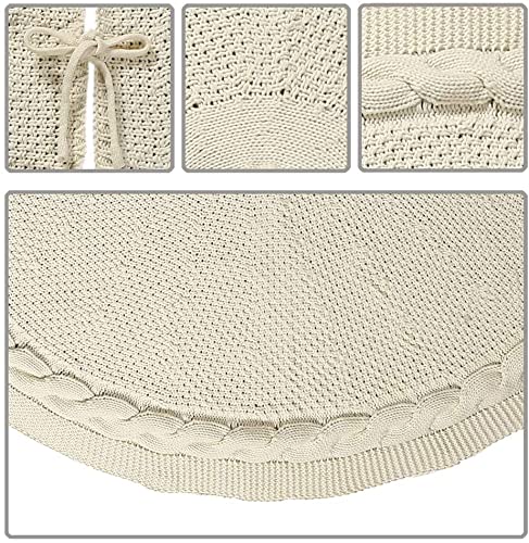 36-Inch Cable Knit Christmas Tree Skirt - Thick Cream Rustic Xmas Decor