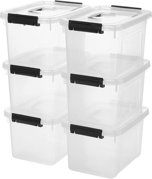 Clear Storage Bins - 6 Quart Plastic Containers with Latches & Lid | 6-Pack Set