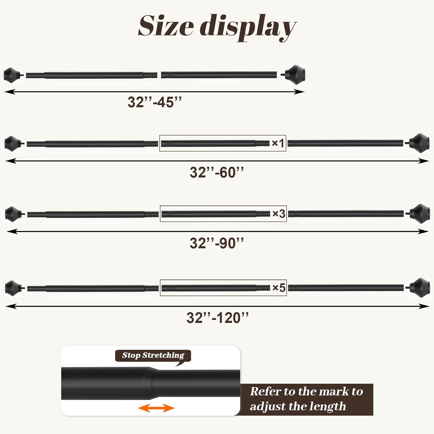 Skiennix Adjustable Curtain Rods - No Drilling, 36-48 Inch, Black Telescoping Design for Easy Installation