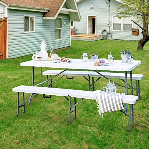 6ft Folding Utility Table, Portable Plastic Fold-in-Half Table for Dining