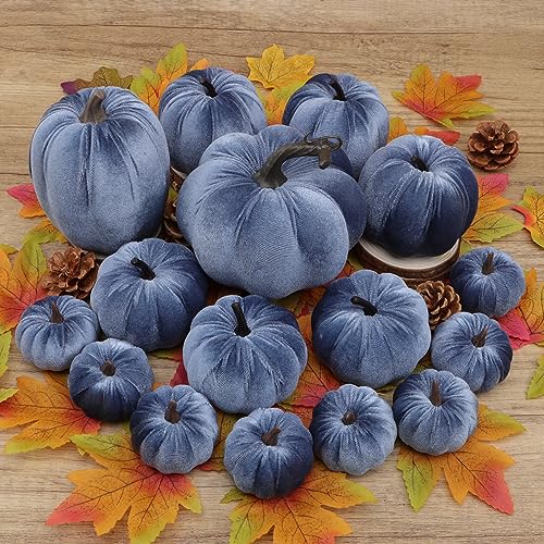 16 Pcs Velvet Pumpkins Set - Decorative Fabric Artificial Fall Pumpkins