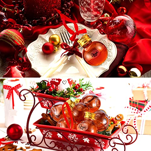 Patelai 36 Pieces Clear Plastic Christmas Drink Ball Ornaments with Gold Cap & Red Ribbon
