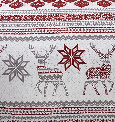 CHESITY Twin Christmas Quilt Set - Reindeer Snowflake Bedspread with Shams (68x86)