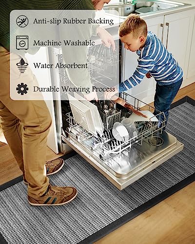 2-Piece Kitchen Runner Rug and Mat Set, Non-Slip Washable Floor Mats