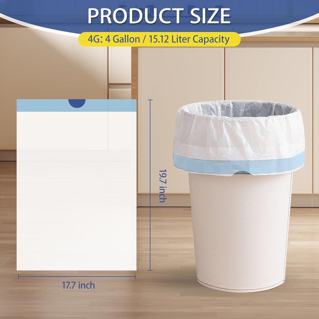 Regine Switzerland 240 Count Drawstring Trash Bags - 4 Gallon White Unscented Wastebasket Liners for Home & Office
