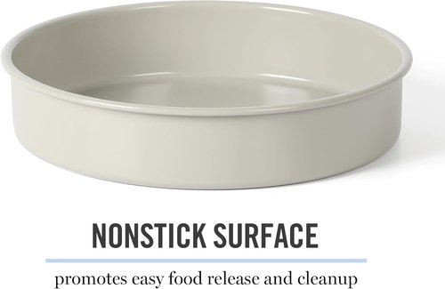 Martha Stewart Gallen 8-Inch Round Nonstick Cake Pan - Durable Carbon Steel for Even Baking, Cool Grey