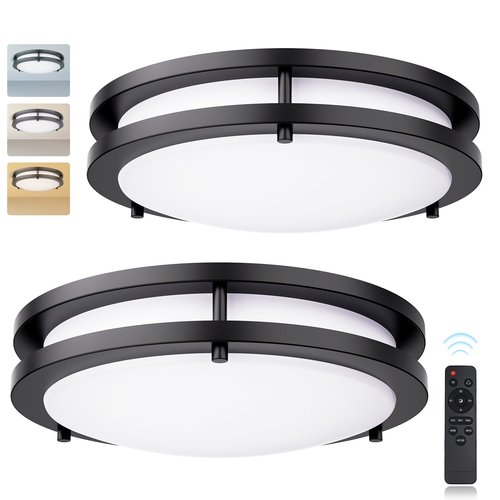 Kalium LED Ceiling Light with Remote 2 Pack 10 Inch Flush Mount Ceiling Light Fixture,18W 3000K-6000K Adjustable Color Temperature,Dimmable Lighting Fixtures for Kitchen Bedroom Hardwired Installation