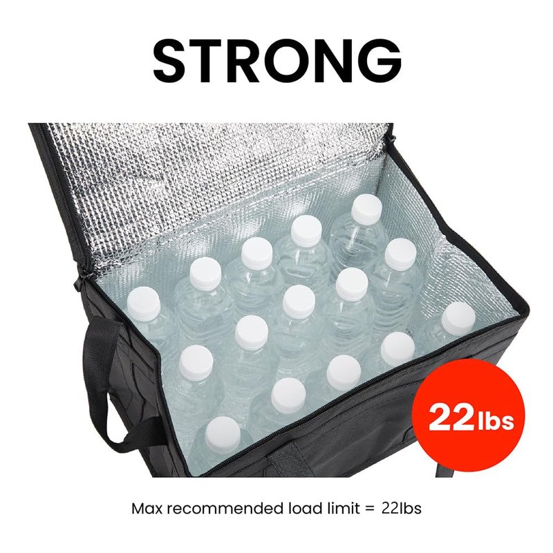 NZ home Insulated Bags for Food Delivery (Large) Grocery Shopping Cooler Bag, Pizza Delivery, Hot & Cold Catering Tote, Reusable, Foldable & Heavy Duty (2 Pack, Black)